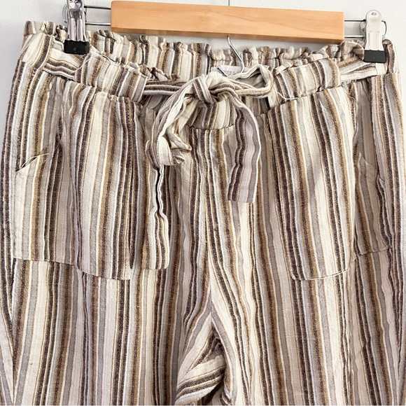 Harmony & Havoc Linen Blend Striped Brown Pants w Drawstring Large Paper Bag Top - Picture 6 of 9